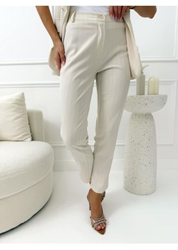 Beżowe Garniturowe Spodnie w Paski ze sklepu ModnaKiecka.pl w kategorii Spodnie damskie - zdjęcie 189079847