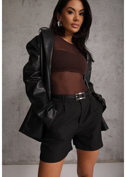Czarne Szorty Bermudy Ozdobione Paskiem i Metaliczną Klamrą Tinalin ze sklepu renee.pl w kategorii Szorty - zdjęcie 189081868