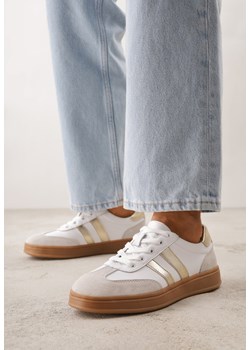 Białe Skórzane Sneakersy i Ozdobnymi Paskami Zelisei ze sklepu born2be.pl w kategorii Buty sportowe damskie - zdjęcie 189081988