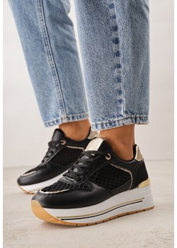 Czarne Sneakersy na Grubej Podeszwie z Siateczkowymi i Metalicznymi Wstawkamu Sewtira ze sklepu born2be.pl w kategorii Buty sportowe damskie - zdjęcie 189083799