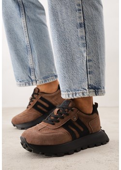 Brązowe Zamszowe Sneakersy na Grubej Podeszwie  Geometrycznym Wzorem Zitula ze sklepu born2be.pl w kategorii Buty sportowe damskie - zdjęcie 189083867