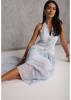 Niebieska Sukienka z Dekoltem Halter i Ozodbymi Guzikami z Przodu Nesia ze sklepu renee.pl w kategorii Sukienki - zdjęcie 189084186