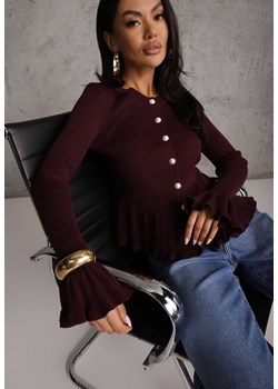 Fioletowy Wiskozowy Kardigan w Prążki z Falbankami i Guzikami z Cyrkoniami Danareia ze sklepu renee.pl w kategorii Swetry damskie - zdjęcie 189084239