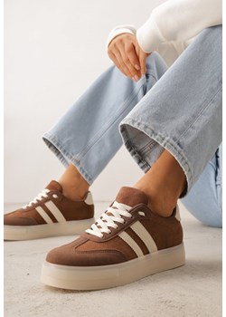 Brązowe Sneakersy na Platformie w Stylu Tenisówek Ozdobione Paskami Ladia ze sklepu renee.pl w kategorii Botki - zdjęcie 189084246