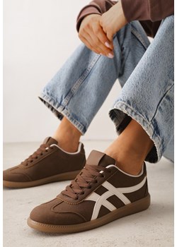 Brązowe Sneakersy w Stylu Tenisówek Ozdobione Geometrycznymi Paskami Zitora ze sklepu renee.pl w kategorii Kurtki damskie - zdjęcie 189084316