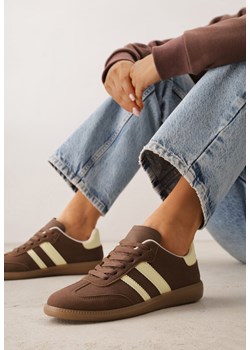 Brązowo-Żółte Casualowe Sneakersy na Płaskiej Podeszwie z Paskami Jereria ze sklepu renee.pl w kategorii Buty sportowe damskie - zdjęcie 189084325