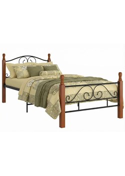 Metalowe łóżko w stylu vintage czarny + ciemny dąb 90x200 cm A8-E73 ze sklepu Edinos.pl w kategorii Łóżka i materace - zdjęcie 189085887