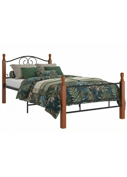 Metalowe łóżko jednoosobowe czarny + ciemny dąb 100x200 cm - Dexir ze sklepu Edinos.pl w kategorii Łóżka i materace - zdjęcie 189085888