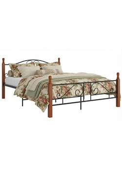 Metalowe łóżko małżeńskie czarny + ciemny dąb 160x200 cm - Dexir ze sklepu Edinos.pl w kategorii Łóżka i materace - zdjęcie 189085889