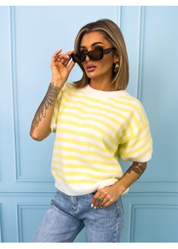 SWETER NA KRÓTKI RĘKAWA W PASKI- ŻÓŁTY ze sklepu olika.com.pl w kategorii Swetry damskie - zdjęcie 189097178