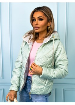 KURTKA PRZEJŚCIOWA ASYMETRYCZNA ZE ŚCIĄGACZAMI I  NASZYWKĄ NA RĘKAWIE- JASNO ZIELONA ze sklepu olika.com.pl w kategorii Kurtki damskie - zdjęcie 189097179