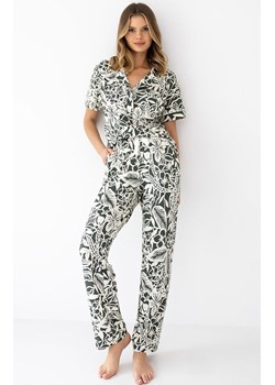 Sensis długa piżama damska rozpinana Louise, Kolor khaki-ecru, Rozmiar S, SENSIS ze sklepu Intymna w kategorii Piżamy damskie - zdjęcie 189100026