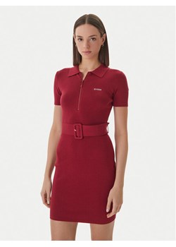 Guess Sukienka dzianinowa V6RK08 Z4642 Bordowy Slim Fit ze sklepu MODIVO w kategorii Sukienki - zdjęcie 189101796