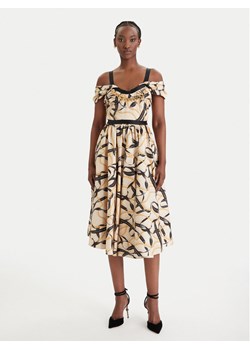 Elisabetta Franchi Sukienka koktajlowa AB-910-61E2-V590 Beżowy Regular Fit ze sklepu MODIVO w kategorii Sukienki - zdjęcie 189101855
