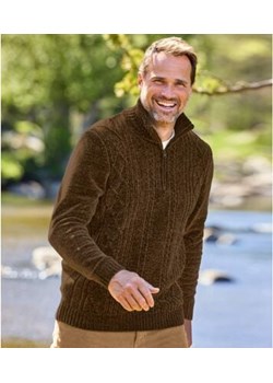 Sweter z dzianiny szenilowej z wykładanym kołnierzem ze sklepu Atlas For Men w kategorii Swetry męskie - zdjęcie 189104086