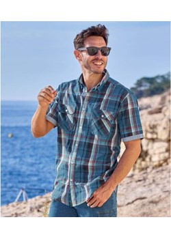 Niebieska popelinowa koszula w kratę ze sklepu Atlas For Men w kategorii Koszule męskie - zdjęcie 189104227