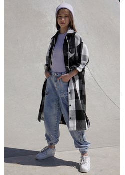 Czarna przedłużana kurtka przejściowa w kratę, Rozmiar - 146, Kolor - Czarny ze sklepu REPORTER w kategorii Kurtki dziewczęce - zdjęcie 189104996