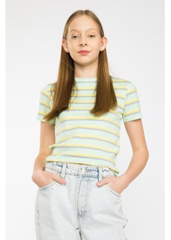 Zielony pastelowy t-shirt w paski, Rozmiar - 146, Kolor - Multikolor ze sklepu REPORTER w kategorii Bluzki dziewczęce - zdjęcie 189105346