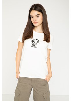 Kremowy T-shirt z nadrukiem na środku, Rozmiar - 140, Kolor - Kremowy ze sklepu REPORTER w kategorii Bluzki dziewczęce - zdjęcie 189105857