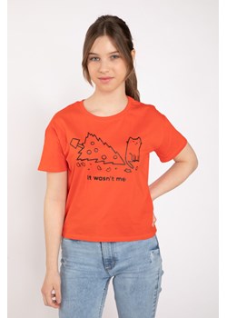 Czerwony świąteczny T-shirt z nadrukiem, Rozmiar - 140, Kolor - Pomarańczowy ze sklepu REPORTER w kategorii Bluzki dziewczęce - zdjęcie 189105987