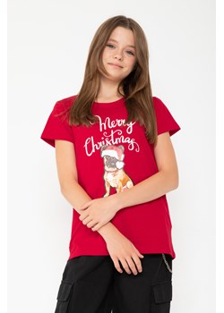 Czerwony T-shirt ze świątecznym nadrukiem, Rozmiar - 152, Kolor - Czerwony ze sklepu REPORTER w kategorii Bluzki dziewczęce - zdjęcie 189106045