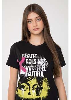 Czarny T-shirt z kolorowym nadrukiem z przodu, Rozmiar - 140, Kolor - Czarny ze sklepu REPORTER w kategorii Bluzki dziewczęce - zdjęcie 189106237