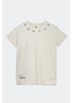 Beżowy t-shirt RELAXED z czarnymi nadrukami, Rozmiar - 140, Kolor - Beżowy ze sklepu REPORTER w kategorii Bluzki dziewczęce - zdjęcie 189106887