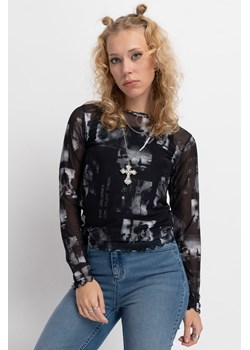 Bluzka LONG z transparentnej siateczki z czarno-białymi nadrukami na całości z czarnym topem, Rozmiar - 140, Kolor - Multikolor ze sklepu REPORTER w kategorii Bluzki dziewczęce - zdjęcie 189107556