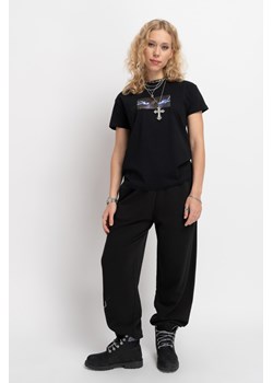 Czarne spodnie dresowe OVERSIZE z nadrukiem na nogawce, Rozmiar - 140, Kolor - Czarny ze sklepu REPORTER w kategorii Spodnie dziewczęce - zdjęcie 189107615