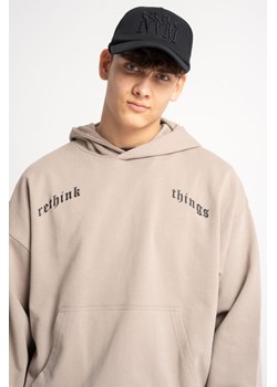 Beżowa bluza BOXY z kapturem z autorską grafiką z tyłu, Rozmiar - 140, Kolor - Beżowy ze sklepu REPORTER w kategorii Bluzy chłopięce - zdjęcie 189107826