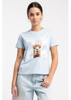 Błękitny t-shirt RELAXED z autorską grafiką z przodu, Rozmiar - 152, Kolor - Błękitny ze sklepu REPORTER w kategorii Bluzki dziewczęce - zdjęcie 189107966