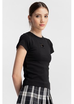 Czarna bluzka SLIM z ozdobną aplikacją z przodu, Rozmiar - 140, Kolor - Czarny ze sklepu REPORTER w kategorii Bluzki dziewczęce - zdjęcie 189108295