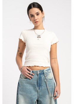 Kremowy CROP TOP z minimalistycznym haftem, Rozmiar - 140, Kolor - Kremowy ze sklepu REPORTER w kategorii Bluzki dziewczęce - zdjęcie 189108368