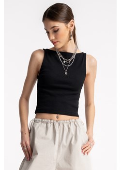 Czarny dopasowany top z dekoltem łódka, Rozmiar - 140, Kolor - Czarny ze sklepu REPORTER w kategorii Bluzki dziewczęce - zdjęcie 189108478