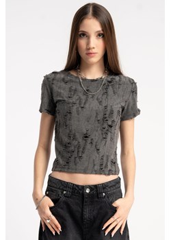 Ciemnoszara bluzka SLIM z efektem puszczonych oczek, Rozmiar - 140, Kolor - Ciemny szary ze sklepu REPORTER w kategorii Bluzki dziewczęce - zdjęcie 189109268