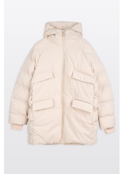 Kremowa długa pikowana kurtka ocieplana z kapturem, Rozmiar - 170, Kolor - Kremowy ze sklepu REPORTER w kategorii Kurtki dziewczęce - zdjęcie 189109935