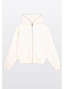Kremowa bluza BOXY z kapturem  z minimalistycznym haftem z przodu, Rozmiar - 146, Kolor - Beżowy ze sklepu REPORTER w kategorii Bluzy dziewczęce - zdjęcie 189110715