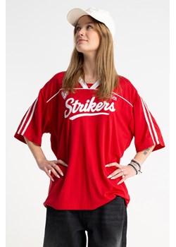 Czerwony t-shirt w stylu sportowym z dekoltem do szpica, Rozmiar - 146, Kolor - Różowy ze sklepu REPORTER w kategorii Bluzki dziewczęce - zdjęcie 189110788