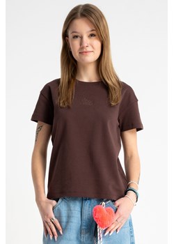 Brązowa bluzka REGULAR z krótkimi rękawami z minimalistycznym haftem, Rozmiar - 140, Kolor - Brązowy ze sklepu REPORTER w kategorii Bluzki dziewczęce - zdjęcie 189111139