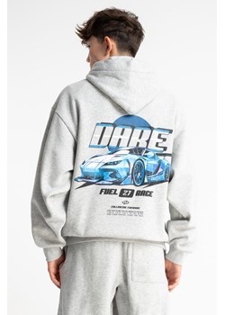 Szara bluza OVERSIZE z kapturem z autorską grafiką z tyłu, Rozmiar - 146, Kolor - Szary ze sklepu REPORTER w kategorii Bluzy chłopięce - zdjęcie 189111149
