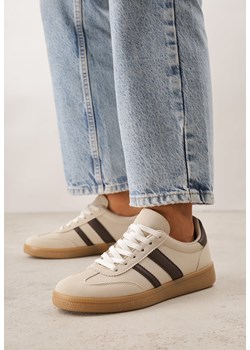 Beżowo-Brązowe Sneakersy na Kauczukowej Podeszwie z Geometrycznym Motywem Vikioria ze sklepu born2be.pl w kategorii Buty sportowe damskie - zdjęcie 189111435