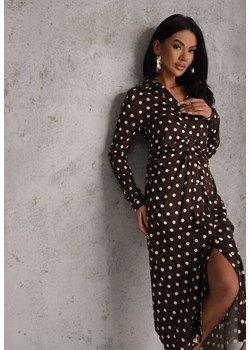 Brązowa Koszulowa Sukienka z Wiskozy z Dodatkiem Lnu z Drapowaną Talią Edrilith ze sklepu renee.pl w kategorii Sukienki - zdjęcie 189111726