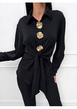 Czarna Satynowa Koszula z Wiązaniem ze sklepu ModnaKiecka.pl w kategorii Koszule damskie - zdjęcie 189120766