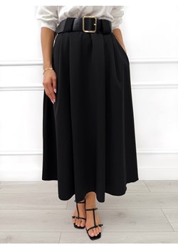 Czarna Rozkloszowana Spódnica Midi z Paskiem ze sklepu ModnaKiecka.pl w kategorii Spódnice - zdjęcie 189120828