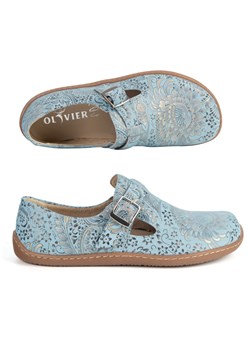 Buty barefoot damskie skórzane półeleganckie z paskiem – Olivier ROSA błękit etniczny ze sklepu butyolivier w kategorii Półbuty damskie - zdjęcie 189121386