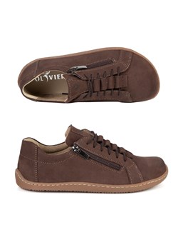 Buty minimalistyczne barefoot skórzane damskie 1242 brąz nubuk ze sklepu butyolivier w kategorii Półbuty damskie - zdjęcie 189121448