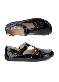 Buty damskie BAREFOOT Ultralekkie półsandały Olivier 1285 na rzep czarny lakier ze sklepu butyolivier w kategorii Półbuty damskie - zdjęcie 189121535