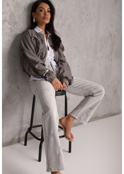 Jasnoszare Proste Jeansy z Bawełną High Waist Ozdobione  Przetarciami Vimareas ze sklepu renee.pl w kategorii Jeansy damskie - zdjęcie 189122757