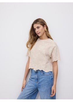 Reserved - T-shirt z ozdobnym haftem - beżowy ze sklepu Reserved w kategorii Bluzki damskie - zdjęcie 189124675