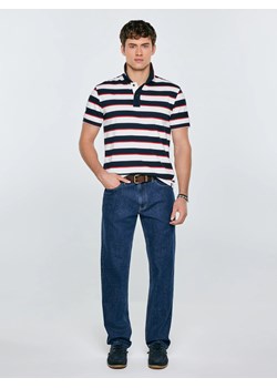 Koszulka męska polo w paski granatowo-biała Seulis 100 ze sklepu Big Star w kategorii T-shirty męskie - zdjęcie 189128015